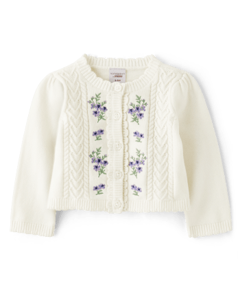 Baby Girls Long Sleeve Floral Cable Knit Sweater Cardigan - Homegrown by  Gymboree