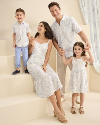 Mens Matching Family Palm Leaf Button Up Shirt - Little Essentials