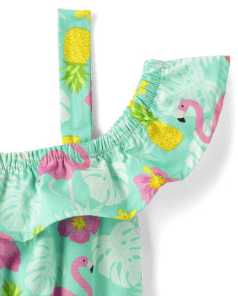Girls Tropical Ruffle Dress - Seaside Palms