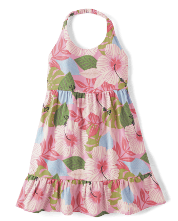 Girls Tropical Ruffle Dress - Little Essentials