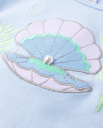 Girls Embroidered Seashell Top - Bondi Beach