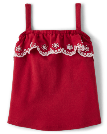 Girls Eyelet Ruffle Tank Top - Little Essentials