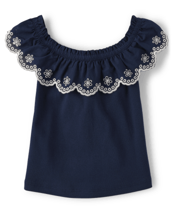 Girls Eyelet Ruffle Top - Little Essentials