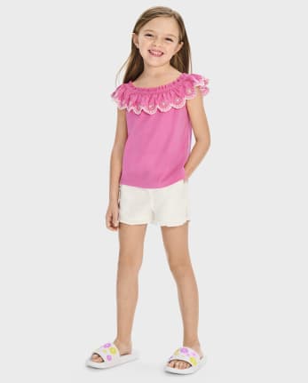 Girls Eyelet Ruffle Top - Little Essentials