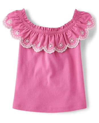 Girls Eyelet Ruffle Top - Little Essentials