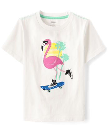 Boys Embroidered Flamingo Top - Seaside Palms