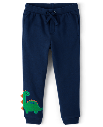 Pantalones jogger de polar con dinosaurio bordado para niños - Classroom Cutie