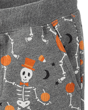 Pantalones jogger de forro polar con esqueleto para niños - Halloween