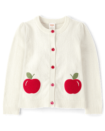 Cárdigan de manzana bordado para niñas - Classroom Cutie