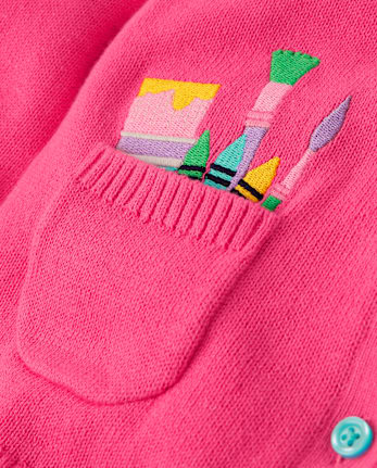 Girls Embroidered School Supplies Cardigan - Classroom Cutie