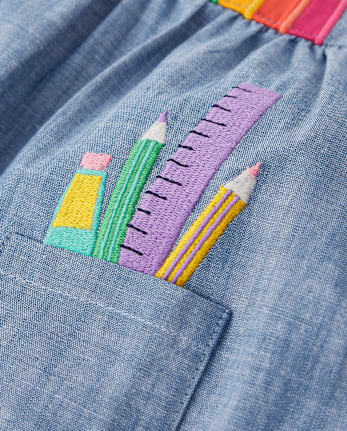 Chasuble Fille Brodée arc-en-ciel Chambray - Classroom Cutie