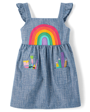 Chasuble Fille Brodée arc-en-ciel Chambray - Classroom Cutie