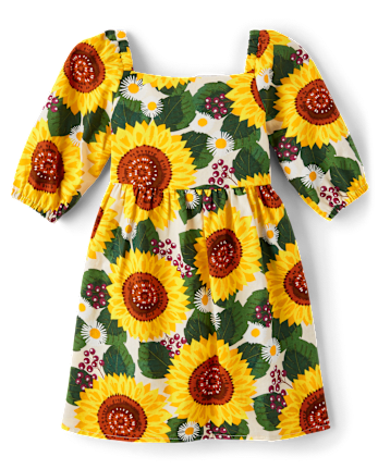 Girls Sunflower Flannel Fit And Flare Dress - Autumn Adventures
