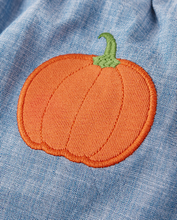 Jupe-short en chambray brodée citrouille pour fille - Aventures d'automne