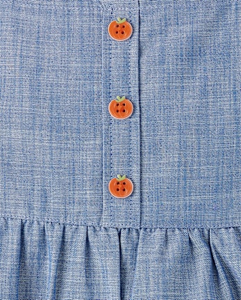 Chasuble en chambray brodée citrouille pour fille - Aventures d'automne