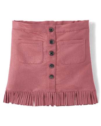 Girls Fringe Faux Suede Skirt - Country Charm