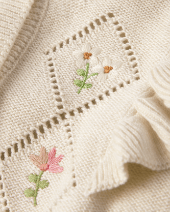 Cárdigan Niña Bordado Floral Diamantes - Country Charm