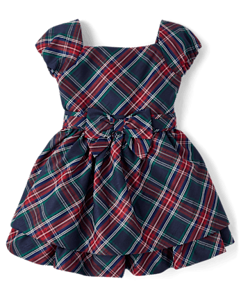 Girls Plaid Bow Ruffle Dress - Royal Christmas