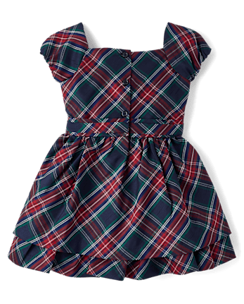 Girls Plaid Bow Ruffle Dress - Royal Christmas