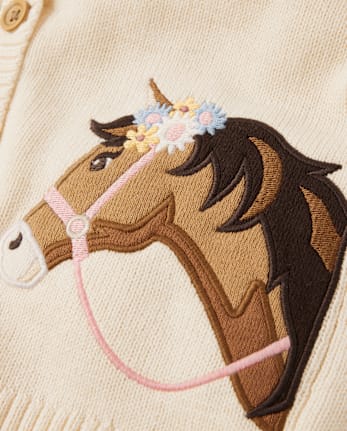 Girls Long Raglan Sleeve Embroidered Horse Shawl Cardigan Country Charm FRAPPE Gymboree