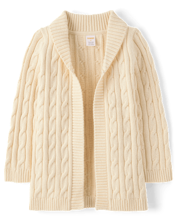 Girls Long Sleeve Cable Knit Long Shawl Cardigan Country Charm TAN Gymboree