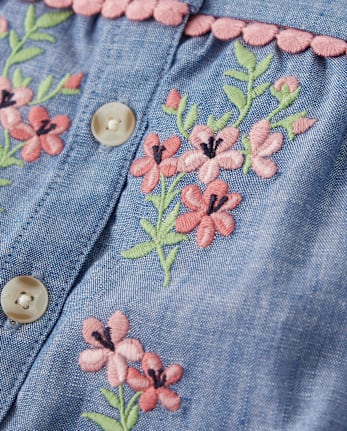 Top niña con botones de cambray floral bordado - Country