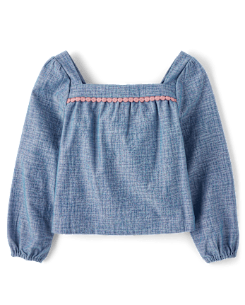 Top niña con botones de cambray floral bordado - Country