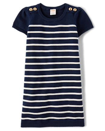 Girls Striped Button Sweater Dress - Classroom Cutie