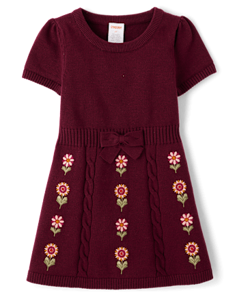 Girls Embroidered Floral Cable Knit Sweater Dress Country Charm Sugar beet