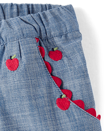 Girls Embroidered Apple Chambray Skort - Classroom Cutie