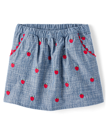 Girls Embroidered Apple Chambray Skort - Classroom Cutie