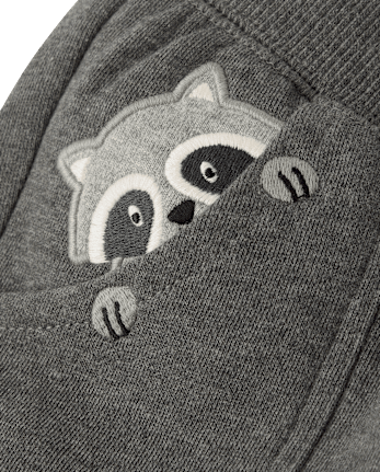 Boys Embroidered Raccoon Fleece Jogger Pants - Country Charm
