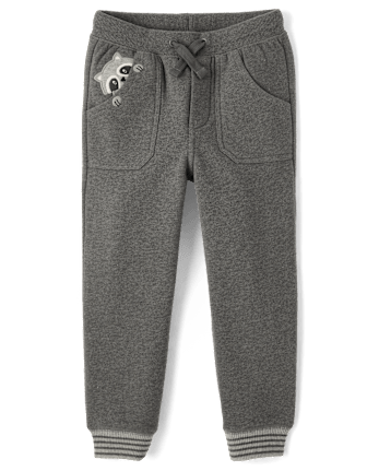 Boys Embroidered Raccoon Fleece Jogger Pants - Country Charm