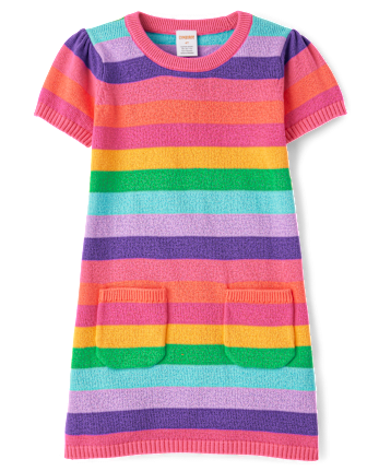 Girls Rainbow Striped Sweater Dress - Classroom Cutie