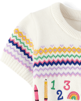 Girls Intarsia School Supplies Peplum Sweater Dress - Classroom Cutie
