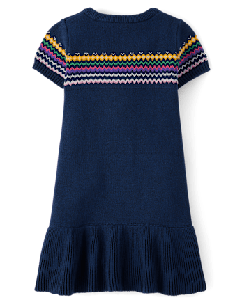 Vestido tipo suéter con peplum para útiles escolares en intarsia para niñas - Classroom Cutie