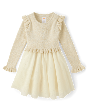 Girls Long Sleeve Tutu Sweater Dress All Dressed Up WHITE Gymboree