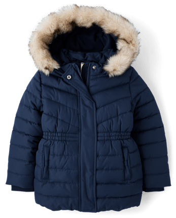 Girls Long Puffer Jacket - Little Essentials