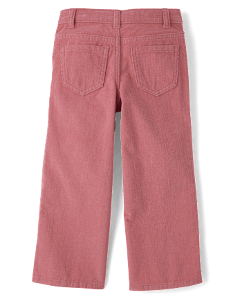 Girls Patch Pocket Stretch Corduroy Wide Leg Pants - Little Essentials