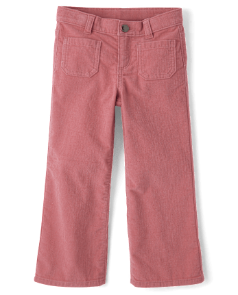 Girls Patch Pocket Stretch Corduroy Wide Leg Pants - Little Essentials