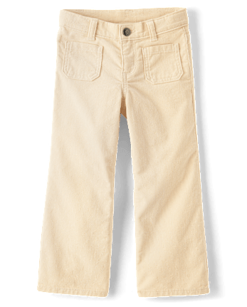 Girls Patch Pocket Stretch Corduroy Wide Leg Pants - Little Essentials