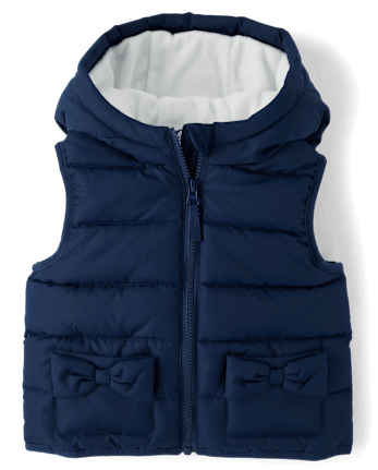Girls Sleeveless Quilted Bow Puffer Vest Little Essentials BLUE Gymboree