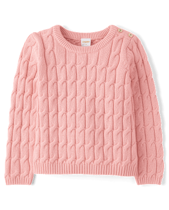 Girls Cable Knit Button Sweater Little Essentials Fuzzy pink cl