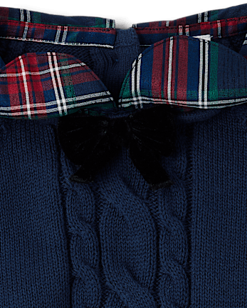 Girls Bow Cable Knit Sweater - Royal Christmas