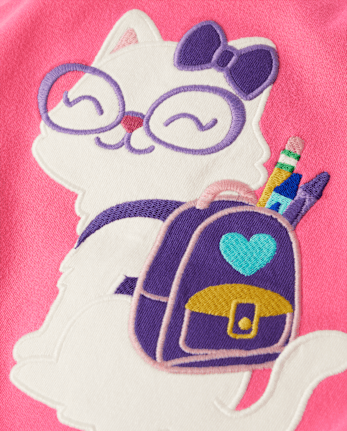 Girls Embroidered Cat Backpack Top - Classroom Cutie