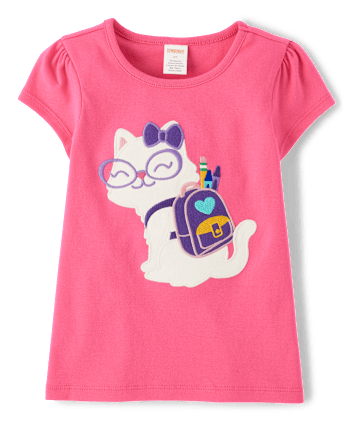 Girls Embroidered Cat Backpack Top - Classroom Cutie