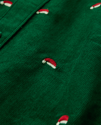 Boys Schiffli Santa Hat Corduroy Button Up Shirt - All Dressed Up