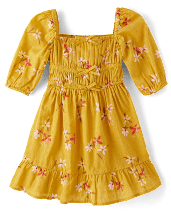 Girls Floral Bow Ruffle Dress - Country Charm