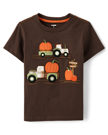 Boys Embroidered Pumpkin Tractor Top - Autumn Adventures