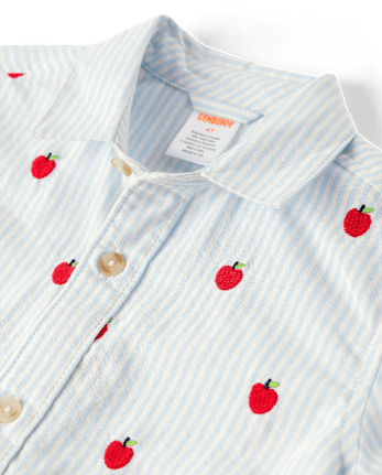 Boys Embroidered Apple Oxford Button Up Shirt - Classroom Cutie